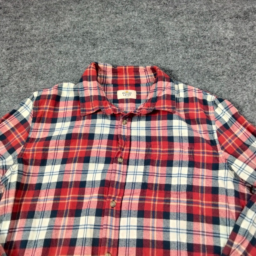 Marine Layer Shirt Mens L Red Cooper Plaid Long Sleeve Casual Button Up - Picture 3 of 11